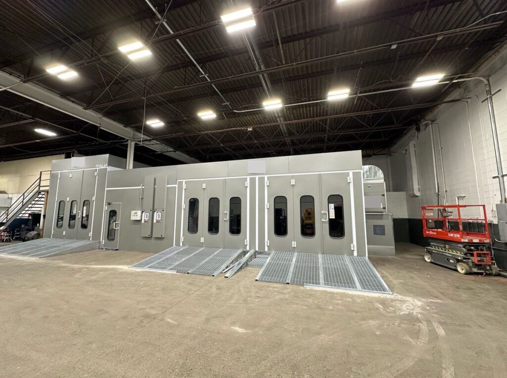 Completed assembly of Double Automotive Prep booth with Doors and Ramps